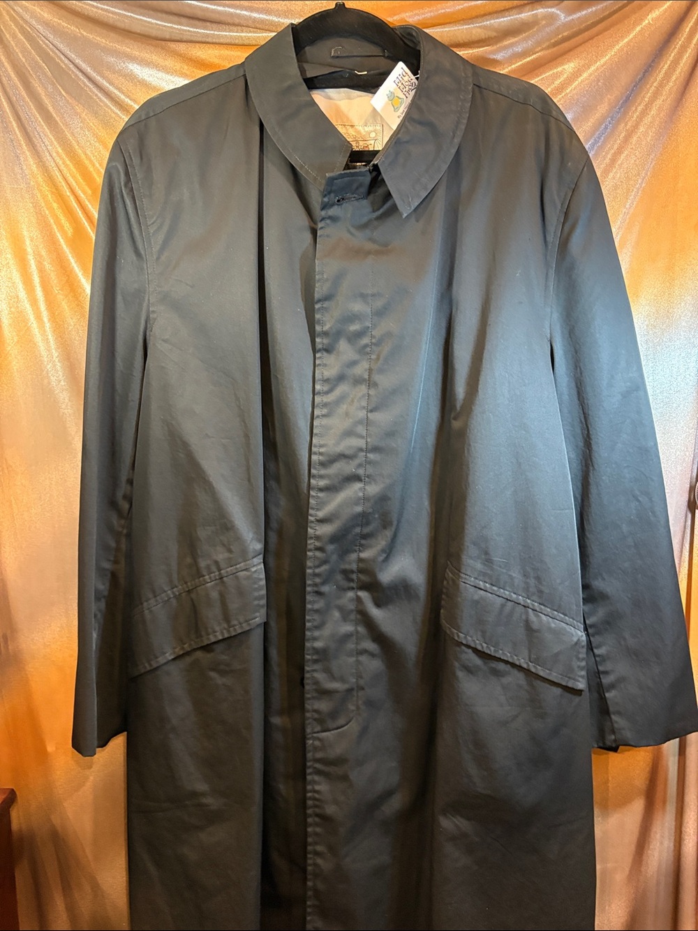 Vintage 60’s(?)made in Japan 100% Cotton Black Trench Coat Long Overcoat. Box XX